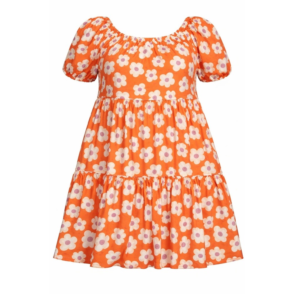 TABY Retro 70s Orange Flower Power Floral Maxi Dress Women's 2X/3X Plus NWT